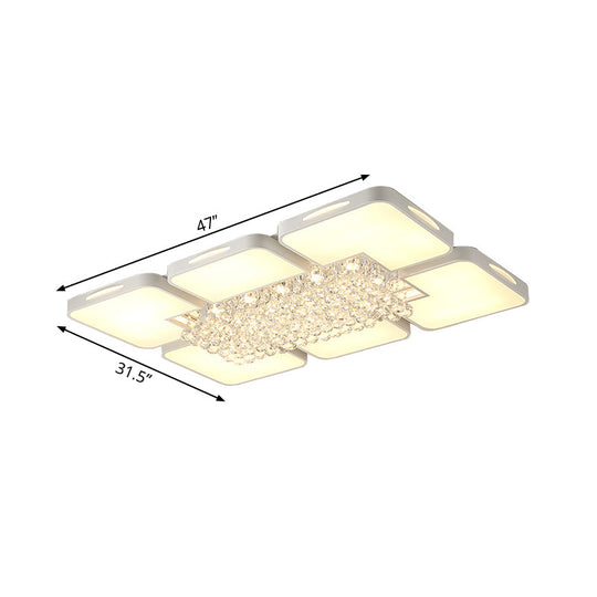 Modern White Led Ceiling Light With Crystal Ball - 23.5’/35.5’ W