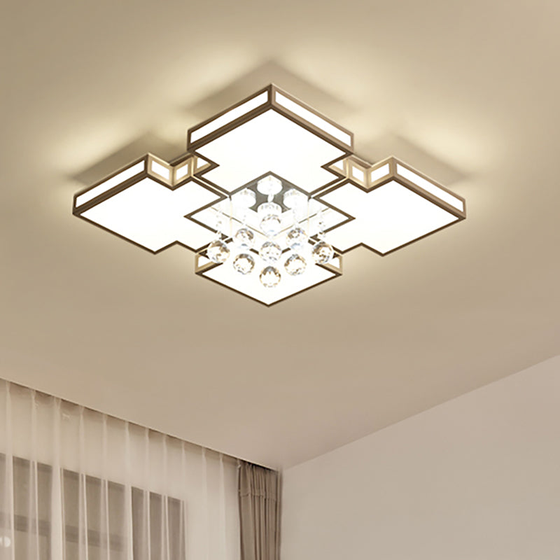 Geometric Ceiling Lamp With Integrated Led And Crystal Ball Accent - 19.5/23.5 Wide White Flush