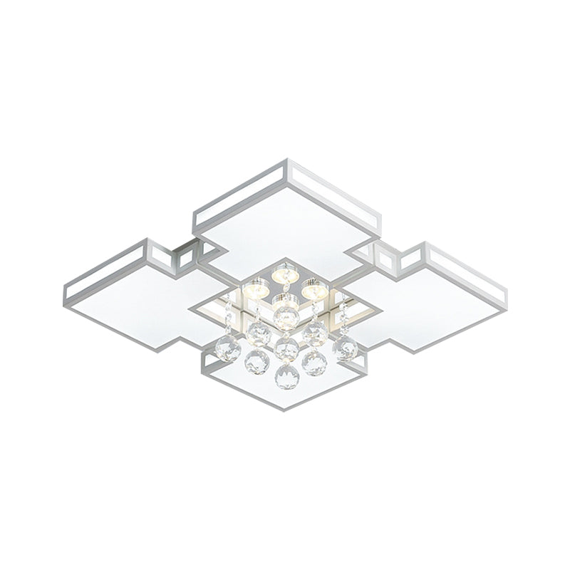 Geometric Ceiling Lamp With Integrated Led And Crystal Ball Accent - 19.5/23.5 Wide White Flush