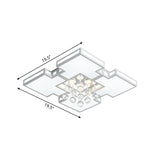 Geometric Ceiling Lamp With Integrated Led And Crystal Ball Accent - 19.5’/23.5’ Wide White
