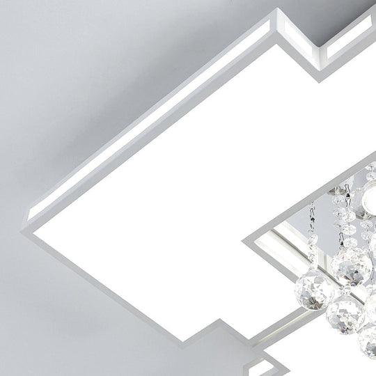 Geometric Ceiling Lamp With Integrated Led And Crystal Ball Accent - 19.5’/23.5’ Wide White