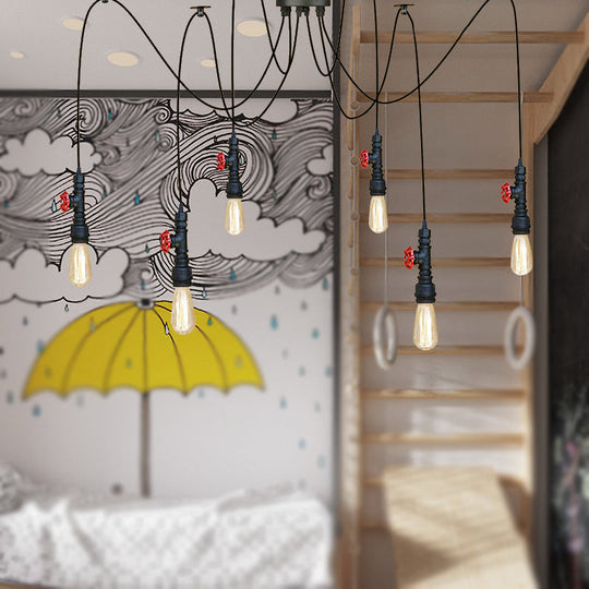 Industrial Metal Pendant Lamp With Valve And Pipe Design - Black 2/3 Lights Kitchen Ceiling Fixture
