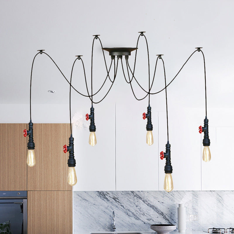 Industrial Metal Pendant Lamp With Valve And Pipe Design - Black 2/3 Lights Kitchen Ceiling Fixture