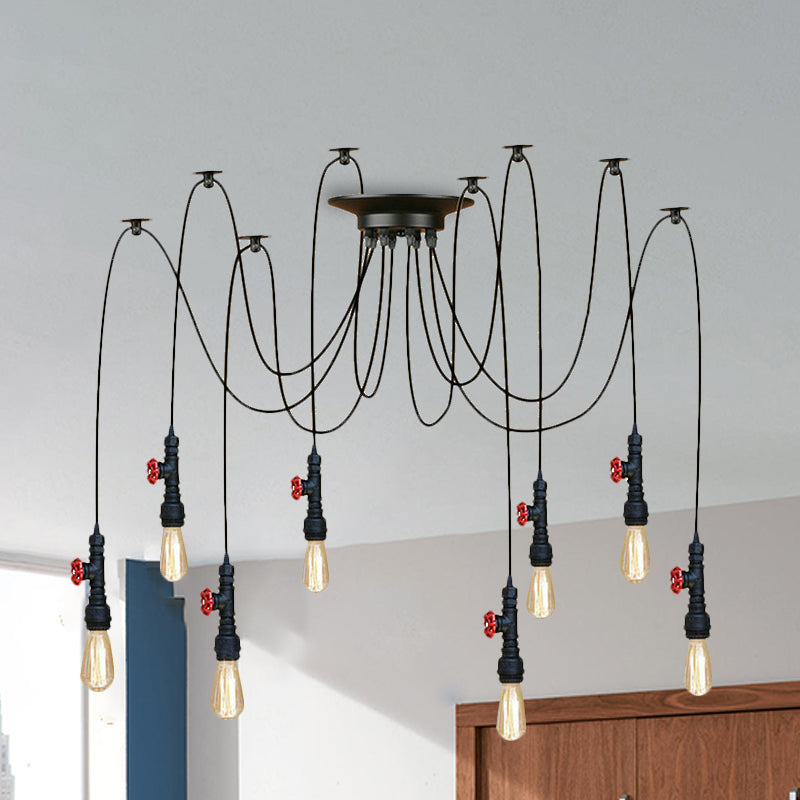 Industrial Metal Pendant Lamp With Valve And Pipe Design - Black 2/3 Lights Kitchen Ceiling Fixture