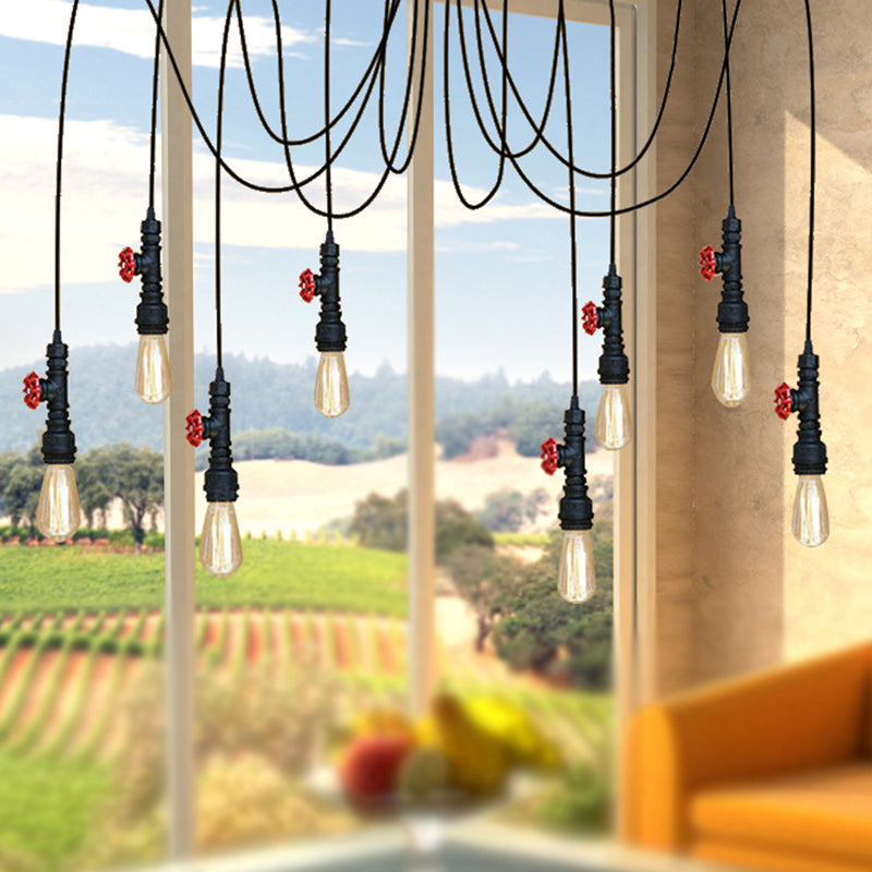 Industrial Metal Pendant Lamp With Valve And Pipe Design - Black 2/3 Lights Kitchen Ceiling Fixture