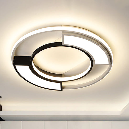 Modernism Ring Flushmount Light With Frosted Diffuser - Metallic Black And White Led Ceiling
