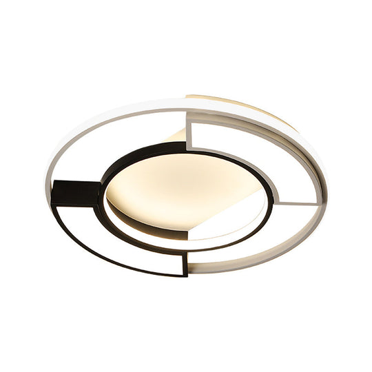 Modernism Ring Flushmount Light With Frosted Diffuser - Metallic Black And White Led Ceiling