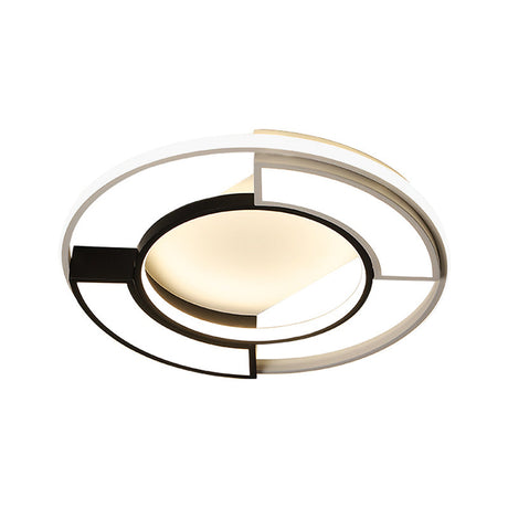Modernism Ring Flushmount Light With Frosted Diffuser - Metallic Black And White Led Ceiling 16/19.5