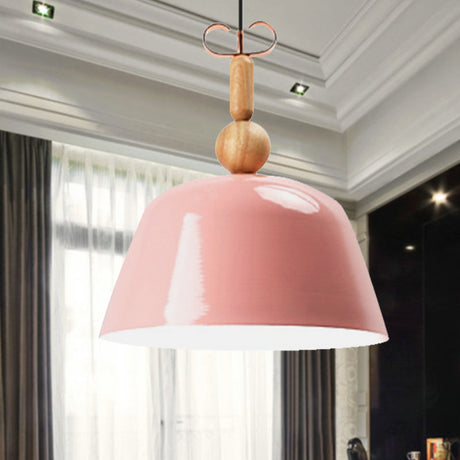 Bright-Colored Nordic Pendant Lamp - Single Head Metallic Ceiling Lighting In Blue/Pink/Red/Yellow