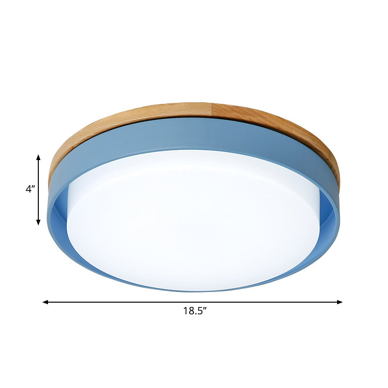 Nordic Macaron Metal Led Ceiling Flushmount - Blue/White/Yellow Acrylic Shade 12/18.5 Wide