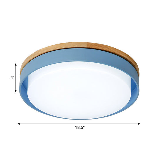 Nordic Macaron Metal Led Ceiling Flushmount - Blue/White/Yellow Acrylic Shade 12/18.5 Wide
