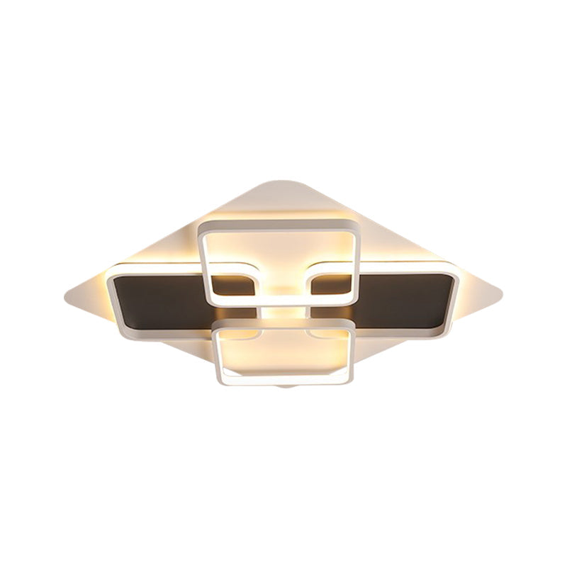 Contemporary Metal Led Multi Square Flush Mount Light In Black/White Warm/White Sizes: