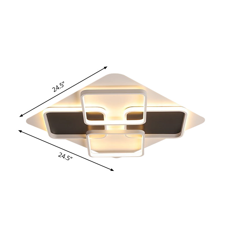 Contemporary Metal Led Multi Square Flush Mount Light In Black/White Warm/White Sizes: 18/24.5/34.5