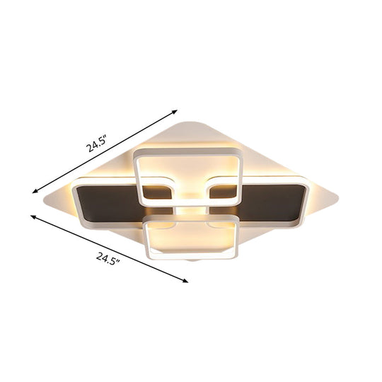 Contemporary Metal Led Multi Square Flush Mount Light In Black/White Warm/White Sizes: 18/24.5/34.5