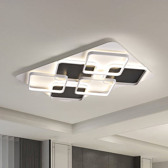 Contemporary Metal Led Multi Square Flush Mount Light In Black/White Warm/White Sizes: 18/24.5/34.5