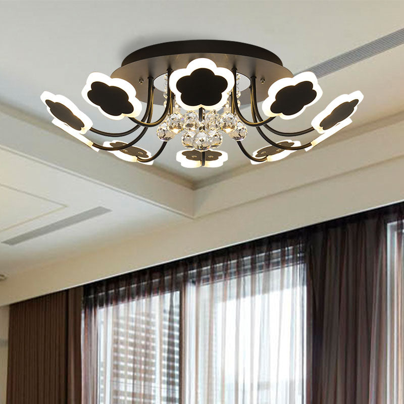 Semi - Mount Petal - Shaped Acrylic Led Ceiling Lamp With Crystal Draping - Black/White 23’/27’