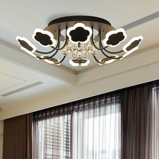 Semi - Mount Petal - Shaped Acrylic Led Ceiling Lamp With Crystal Draping - Black/White 23’/27’