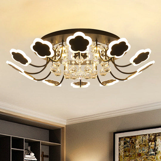 Semi - Mount Petal - Shaped Acrylic Led Ceiling Lamp With Crystal Draping - Black/White 23’/27’