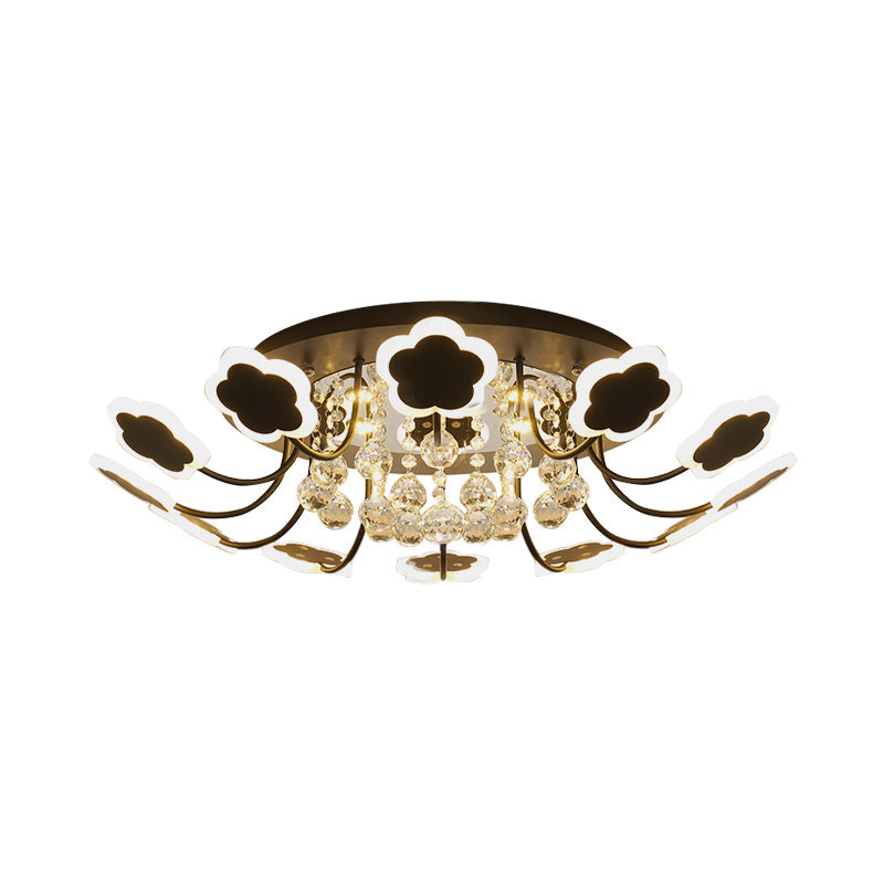 Semi - Mount Petal - Shaped Acrylic Led Ceiling Lamp With Crystal Draping - Black/White 23’/27’