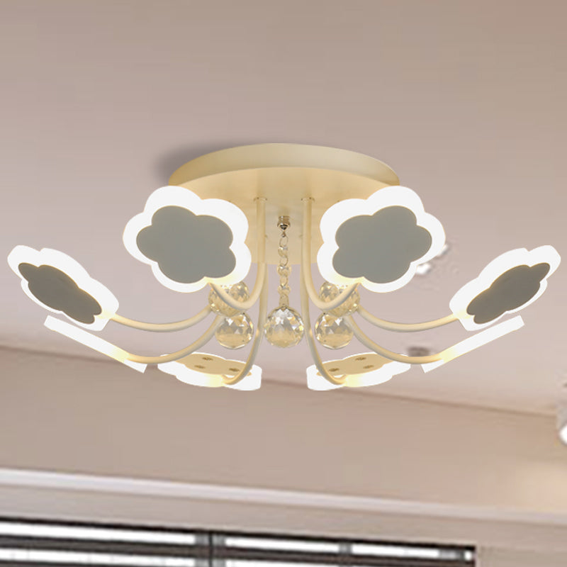 Semi - Mount Petal - Shaped Acrylic Led Ceiling Lamp With Crystal Draping - Black/White 23’/27’