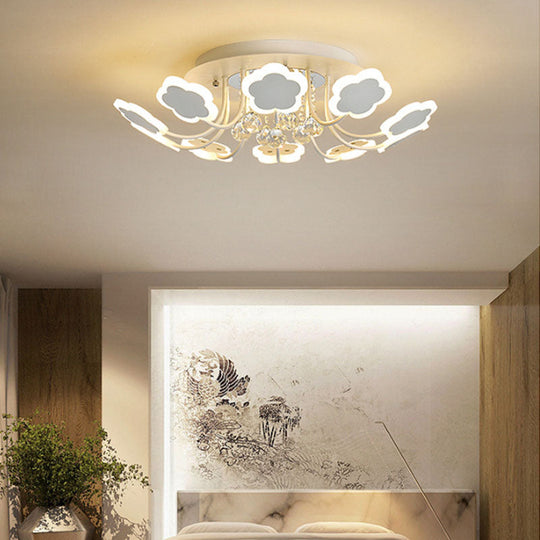 Semi - Mount Petal - Shaped Acrylic Led Ceiling Lamp With Crystal Draping - Black/White 23’/27’