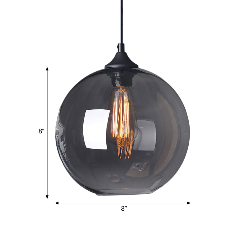 Industrial Single Light Globe Pendant - Clear Glass Hanging Lamp In Grey/Brown (8’/10’/12’ Wide)