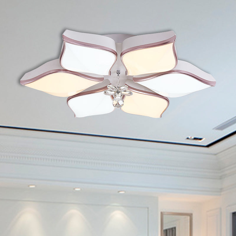 Modern 24.5’/25.5’ Flush Mount Led Light With Clear Crystal Accent In Warm/White Petal Design