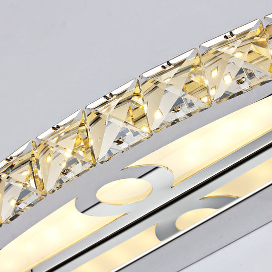 Modern Curved Vanity Lighting: Clear/Champagne Crystal Led Wall Mounted Lamp - 17/21 W Warm/White