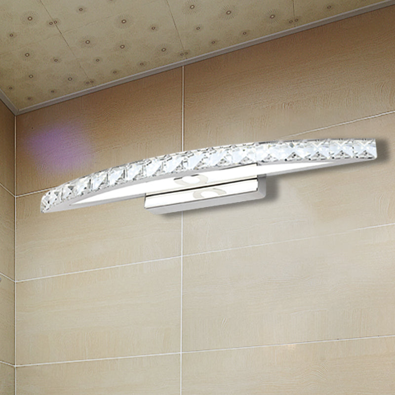 Modern Curved Vanity Lighting: Clear/Champagne Crystal Led Wall Mounted Lamp - 17/21 W Warm/White