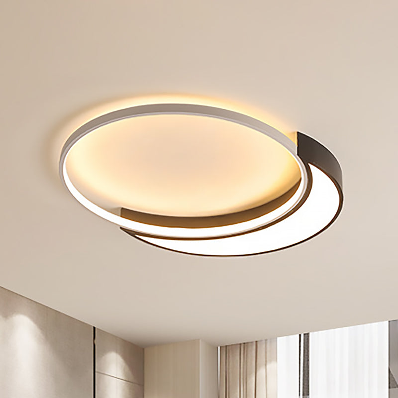 Modern Black And White Metal Shade Ceiling Flush Light - Warm/White Led 19.5/27 Wide Black-White /