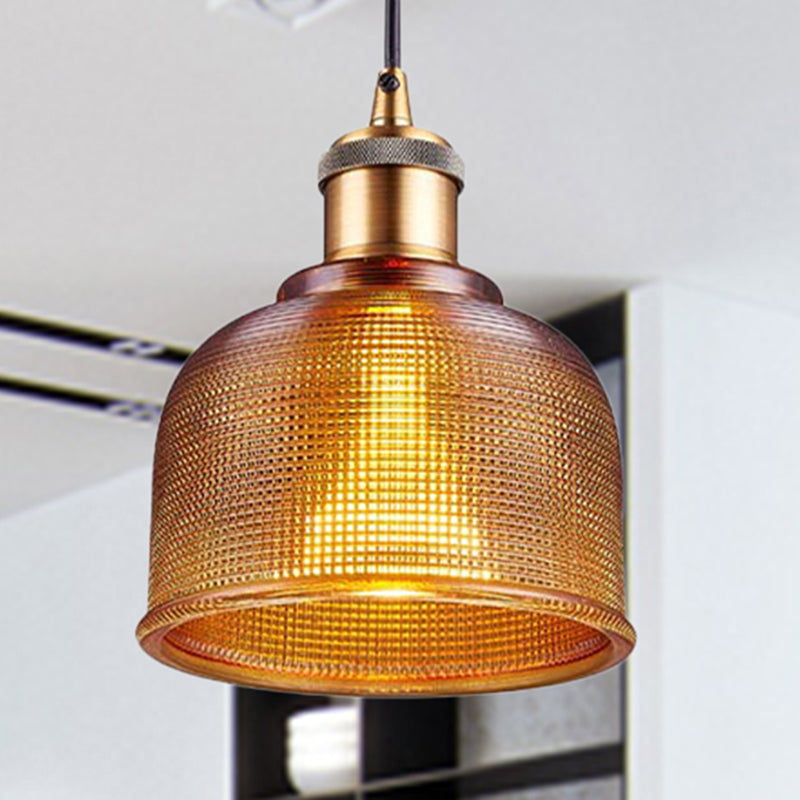 Industrial Brass Prismatic Glass Dome Pendant Light In Red/Bronze/Blue Brown