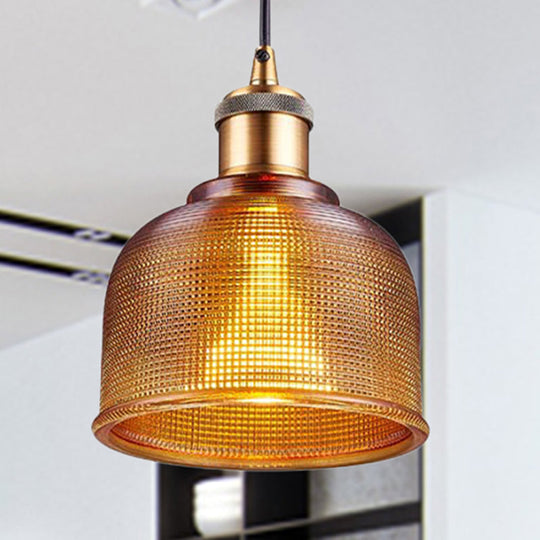 Industrial Brass Prismatic Glass Dome Pendant Light In Red/Bronze/Blue Brown