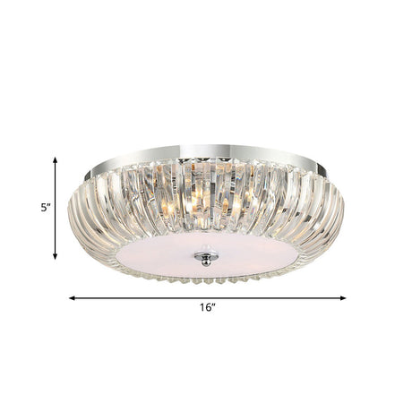 Modern Round Flush Mount Light With Clear Crystal Shade - 3/4 Lights Chrome Ceiling Flushmount