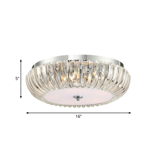 Modern Round Flush Mount Light With Clear Crystal Shade - 3/4 Lights Chrome Ceiling Flushmount