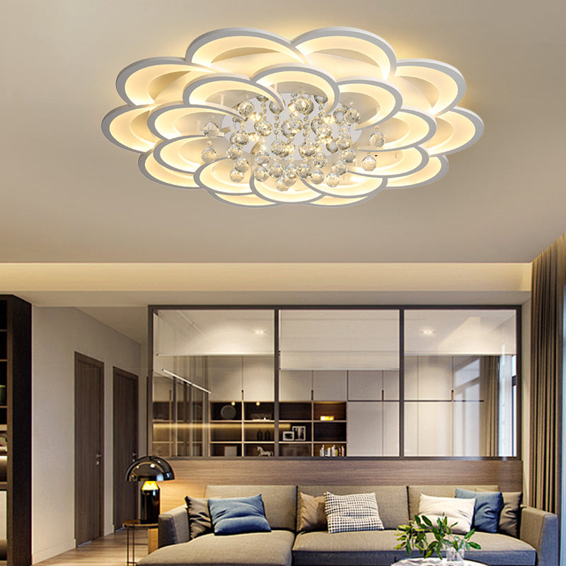 Modern Floral Iron Flush Mount Led Ceiling Light In Warm/White - 20.5/27/31.5 W White Fixture