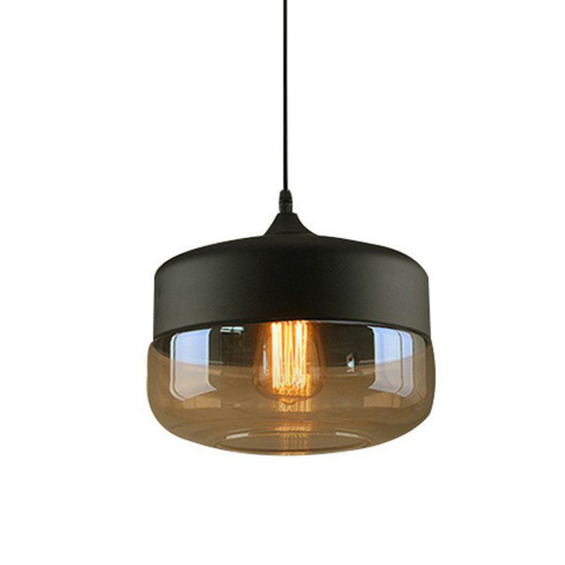 Vintage-Style Amber Glass Hanging Lamp - Single-Bulb Pendant For Dining Room Lighting Black / D