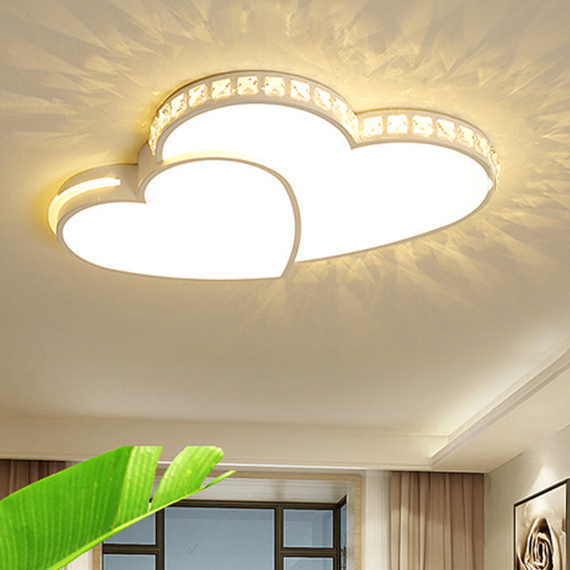 Heart Shaped Crystal Led Ceiling Flush Light Fixture - 20.5’/24.5’ Wide Warm/White White Mount