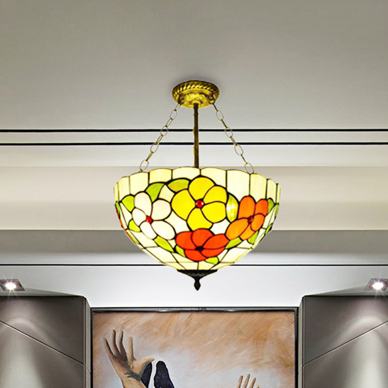 Inverted Semi Ceiling Mount Light - Tiffany-Style Stained Glass Lamp For Villa