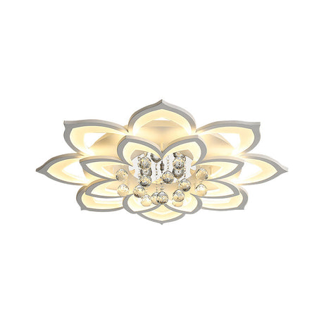 Contemporary Led Acrylic Flushmount Ceiling Light With Crystal Drop In Warm/White - 27/31.5 W