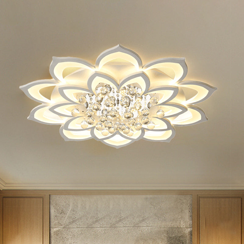 Contemporary Led Acrylic Flushmount Ceiling Light With Crystal Drop In Warm/White - 27/31.5 W
