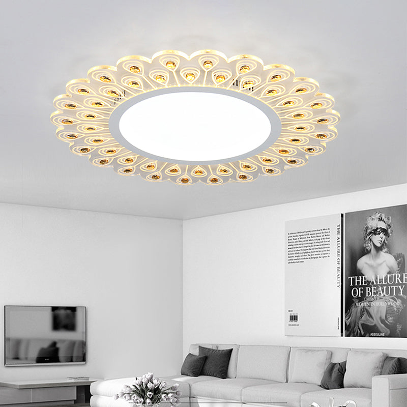 Modern Led White Flush Light With Peacock Tail Design 14’/19.5’ Diameter