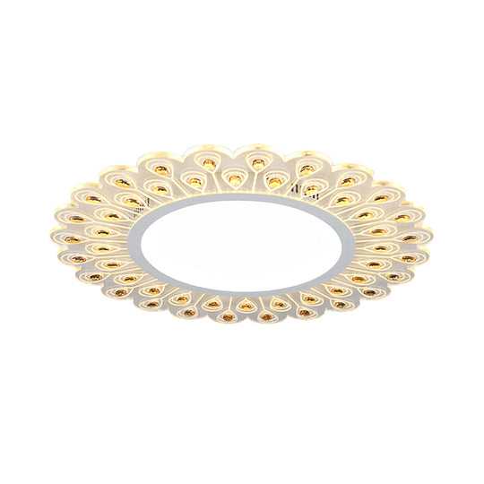 Modern Led White Flush Light With Peacock Tail Design 14/19.5 Diameter