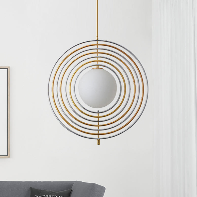 Gold Frosted Glass Orbit Pendant Light - Modern 1-Light Hanging Fixture For Dining Room With
