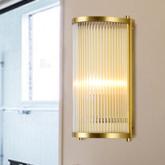 Modern Gold Wall Sconce Light With Fluted Crystal Detail Perfect For Living Room