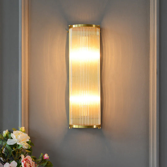 Modern Gold Wall Sconce Light With Fluted Crystal Detail Perfect For Living Room