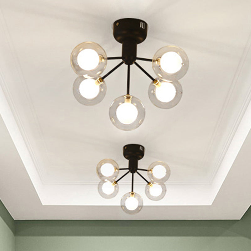 Modern 5 - Light Glass Semi - Flush Ceiling Lamp For Foyer And Hallway