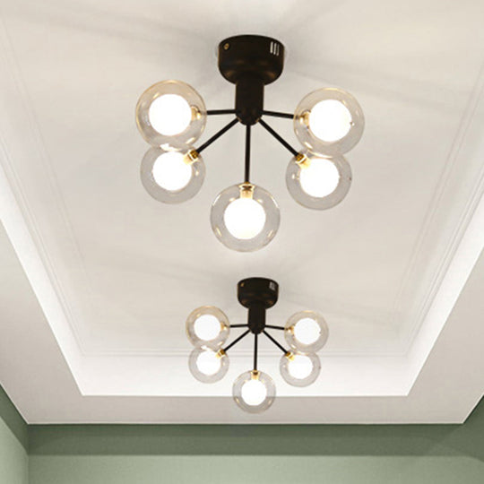 Modern 5 - Light Glass Semi - Flush Ceiling Lamp For Foyer And Hallway
