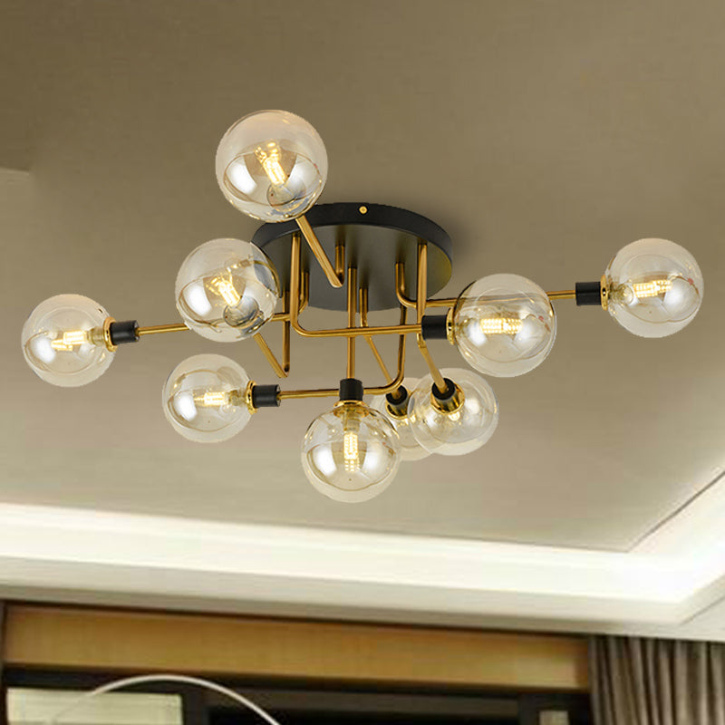 Modern Multi - Head Ceiling Lamp With Glass Metal Sphere Shade For Hotels 9 / Amber
