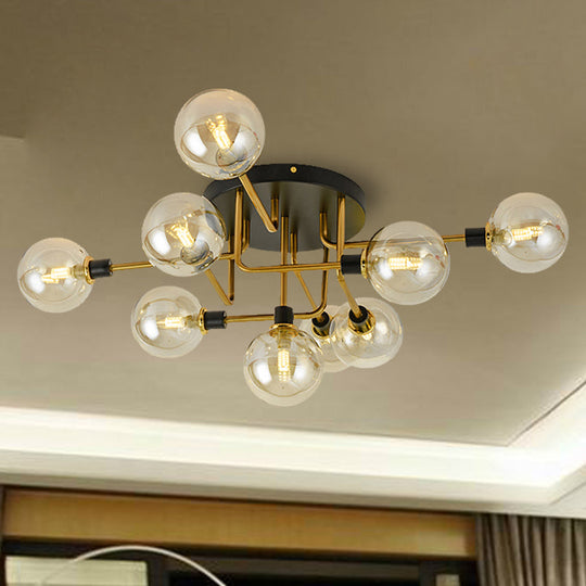 Modern Multi - Head Ceiling Lamp With Glass Metal Sphere Shade For Hotels 9 / Amber