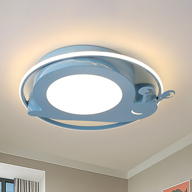 Snail Baby Room Animal Led Ceiling Lamp With Metallic Flush Circle Design Blue / Third Gear
